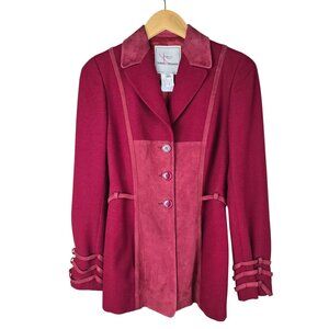 Vintage Tomaso Stefanelli Burgundy Wool & Suede Trim Blazer Jacket With Button C